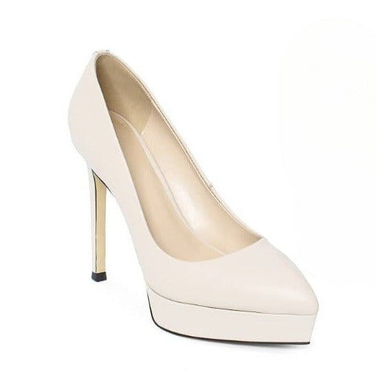 Miniatură: Pantofi stiletto din piele naturală ivoire cu toc clasic MILEENA
