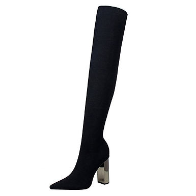 Cizme peste genunchi stretch cu toc statement Ilona