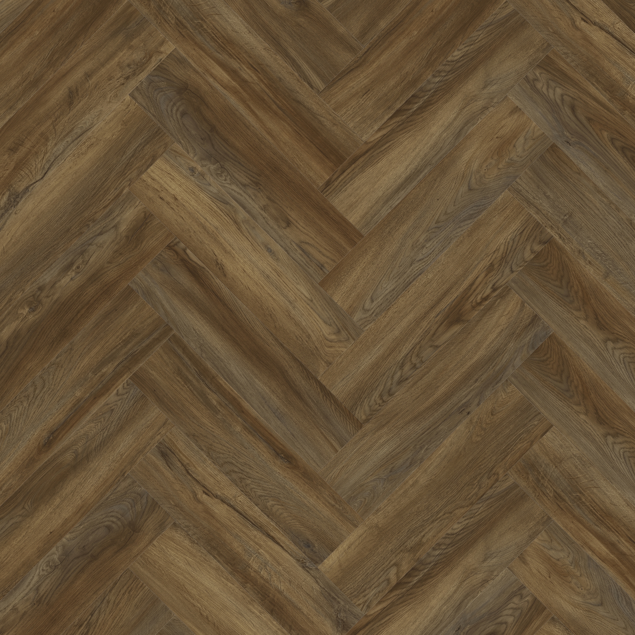 A warm multi-tonal wood effect floor in a herringbone pattern