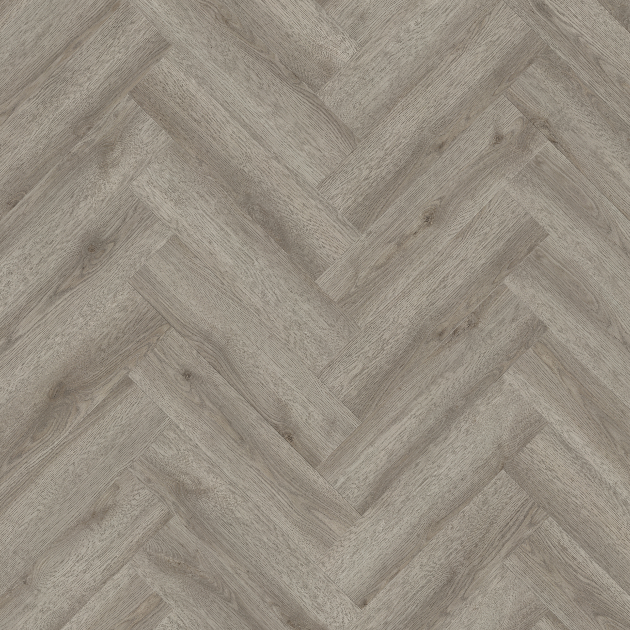 A mid white/grey washed wood effect floor in a herringbone design
