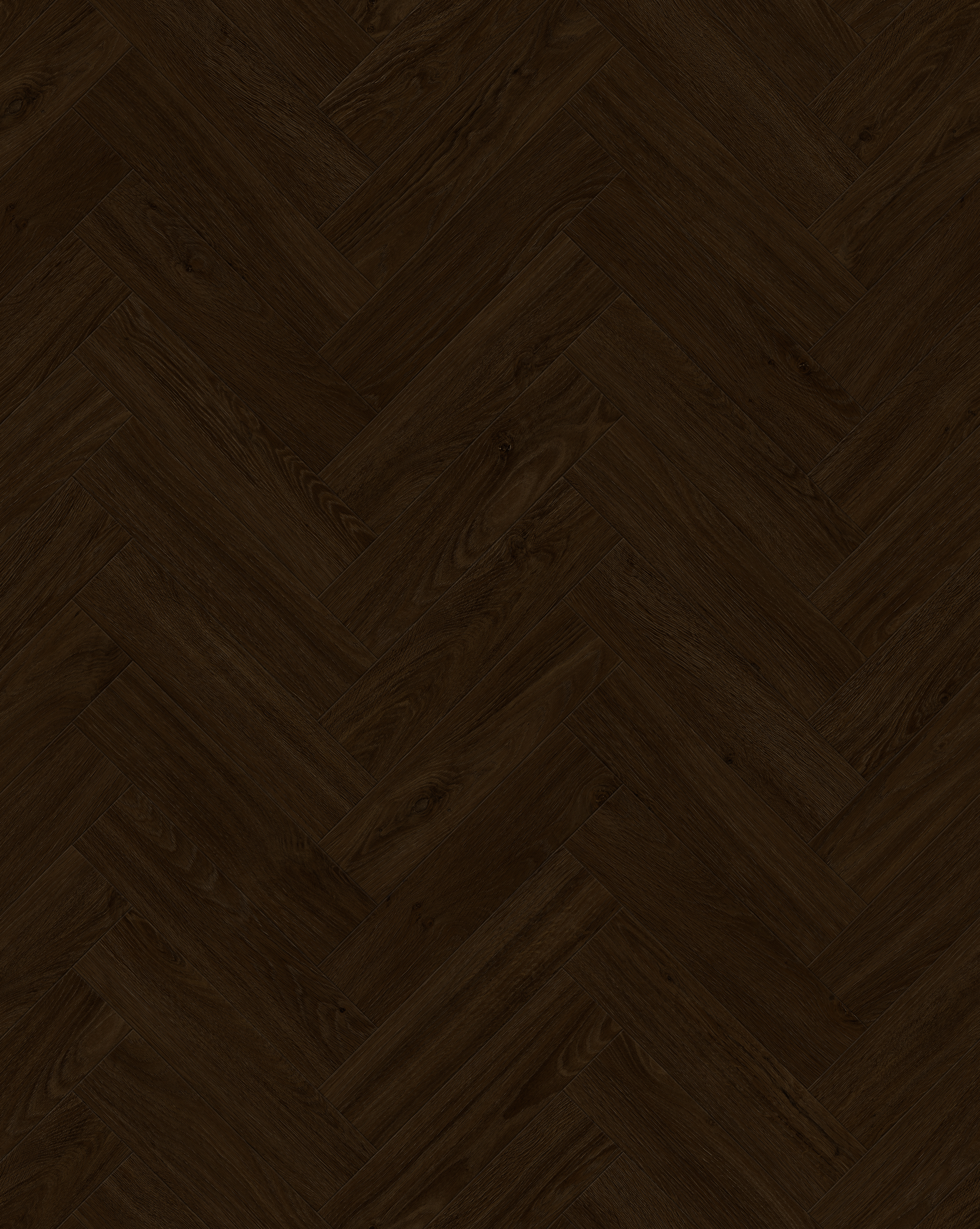 A dark walnut wood effect floor in a herringbone design