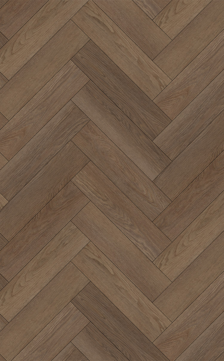 A dark, natural wood effect floor in herringbone design