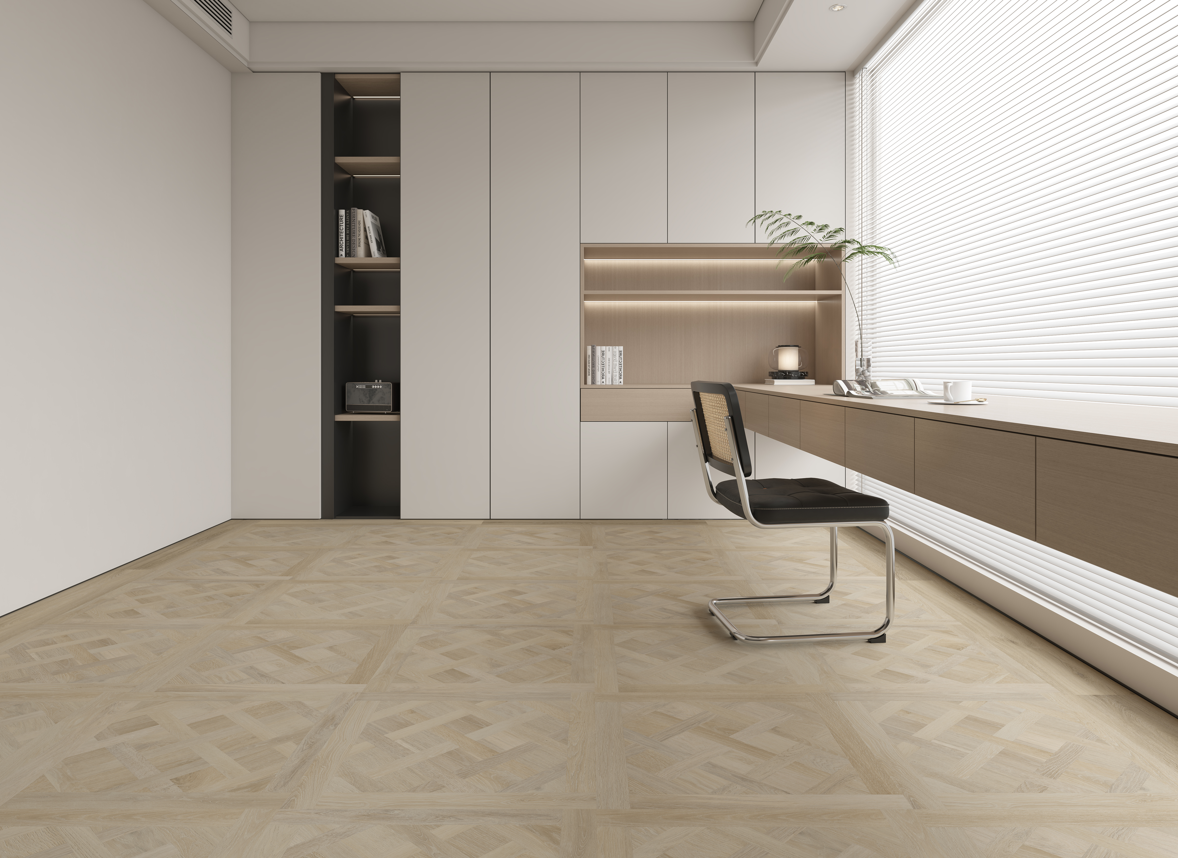 PlusFloor LVT in a light oak diamond pattern