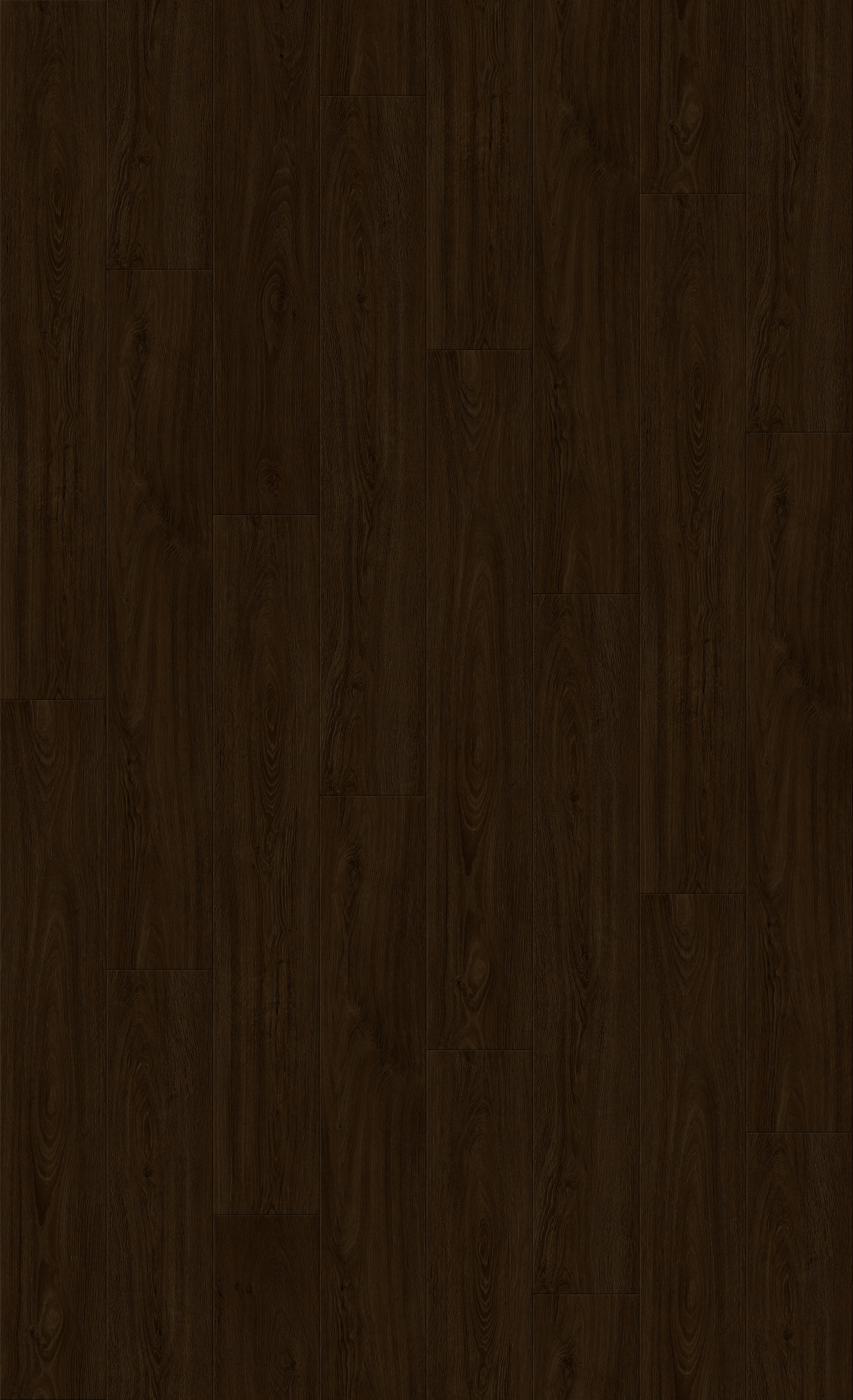 A dark walnut wood effect floor in a plank formation
