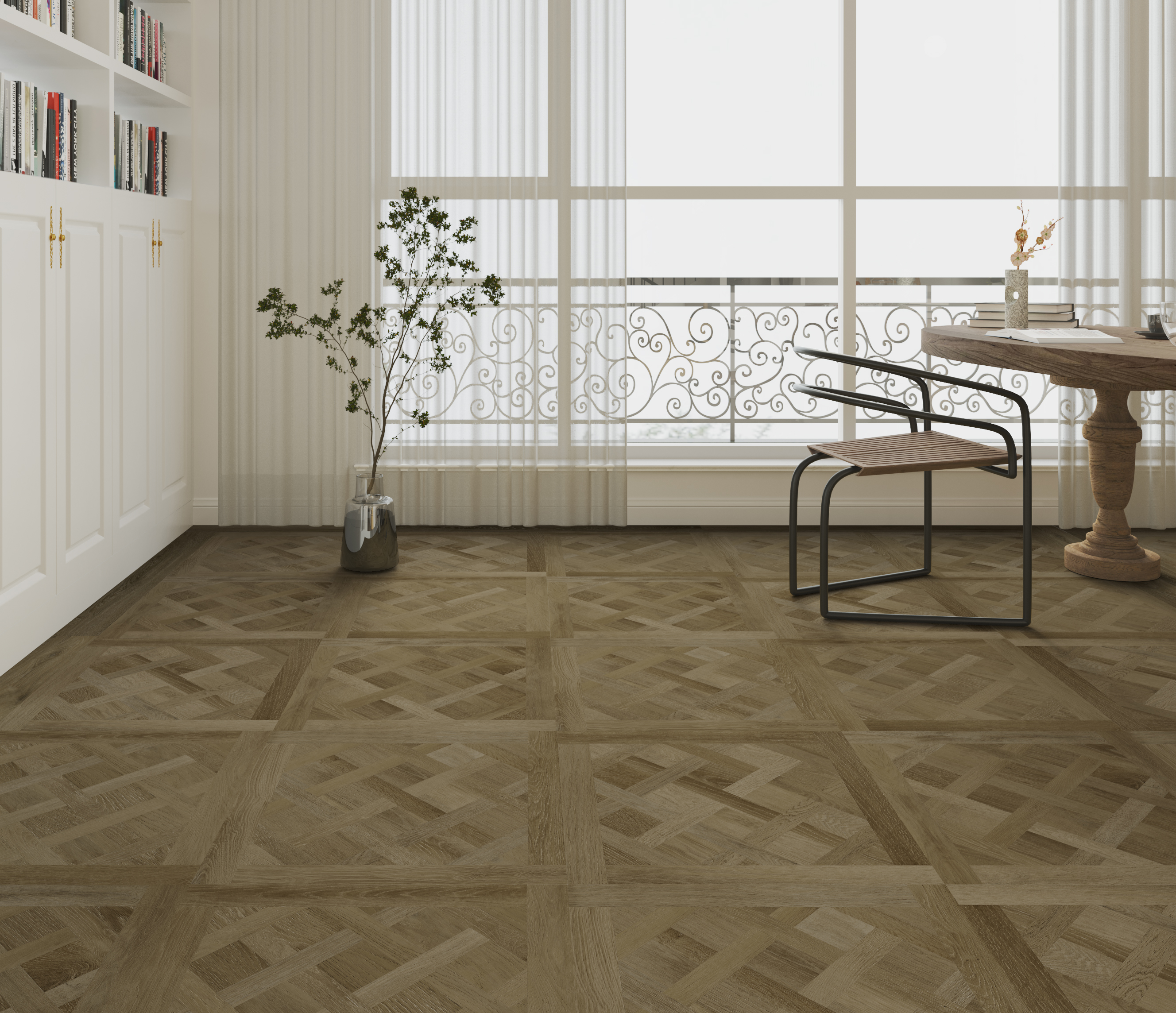 PlusFloor LVT in warm, natural oak diamond pattern