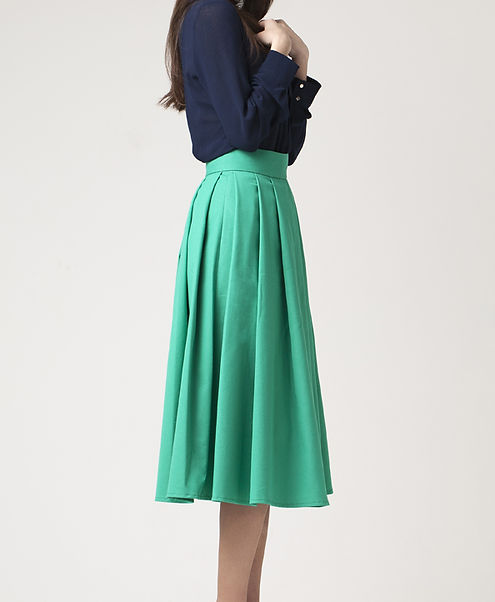 Pleated Green Skirt