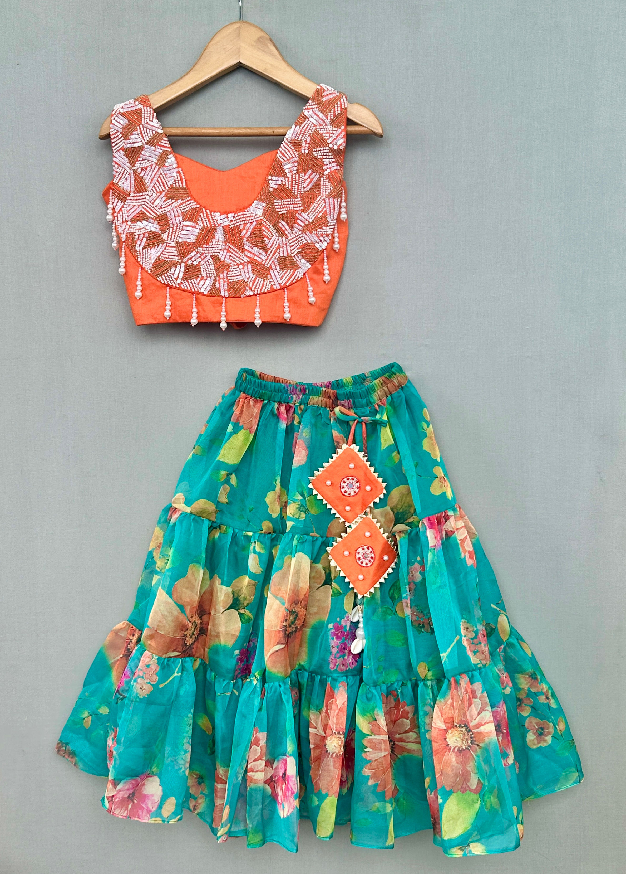 Floral Lehenga Set with Hand Embroidered Blouse