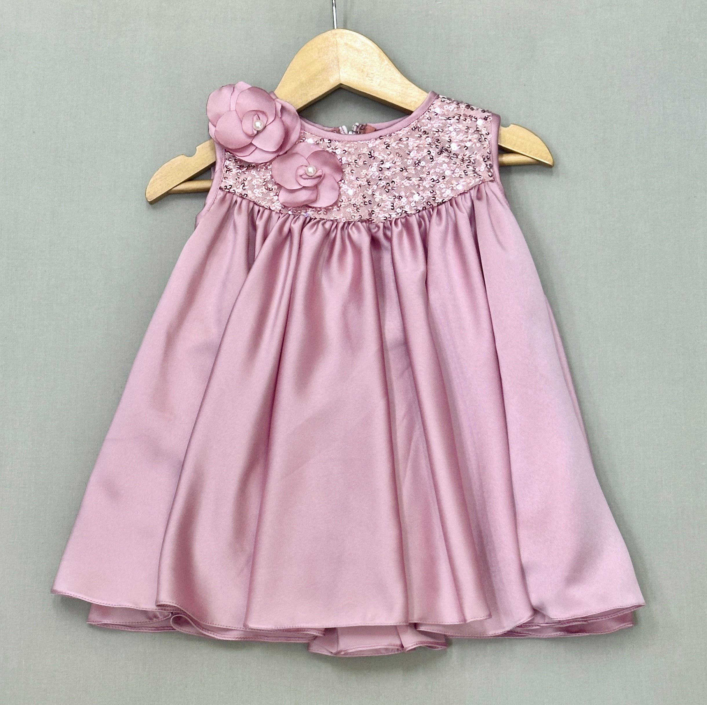 English Pink Satin Dress with Sequin Yoke