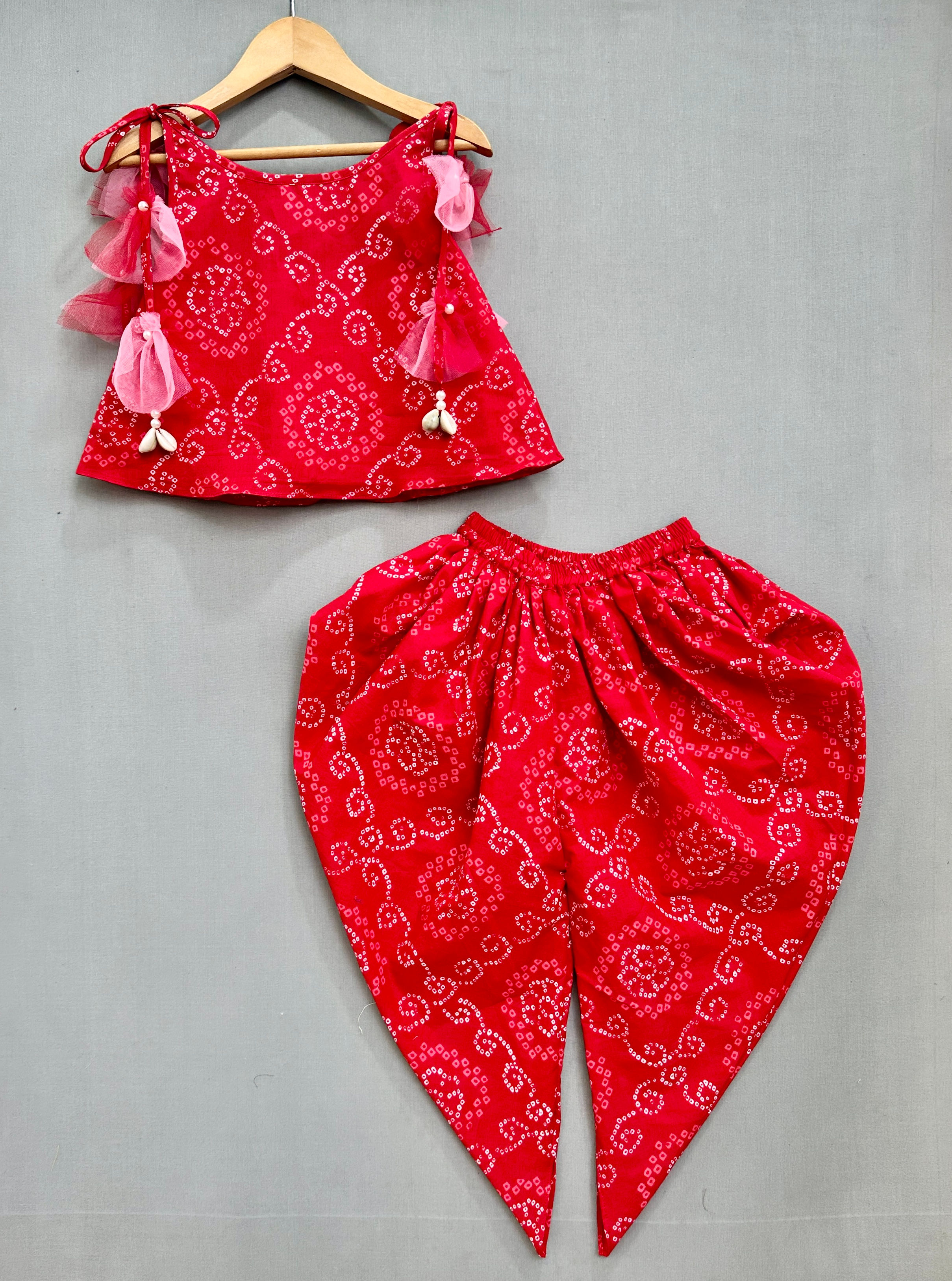 Red Bandhni Printed Dhoti Pant Set