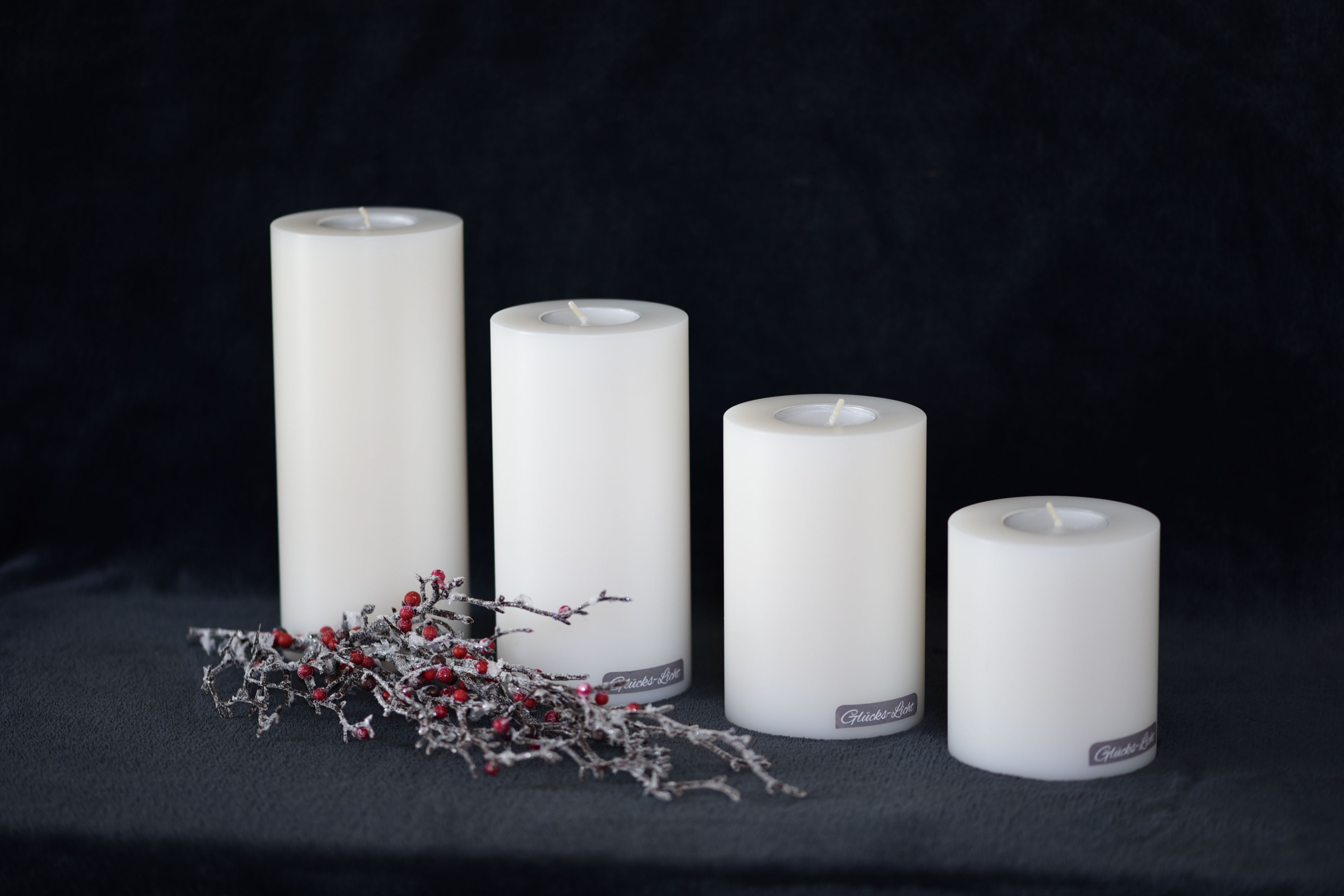 Kerze mit Teelicht - Ø 80mm    verschiedene Höhen