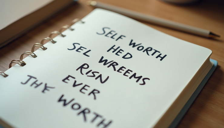 Close-up view of a journal with handwritten affirmations about self-worth and abundance