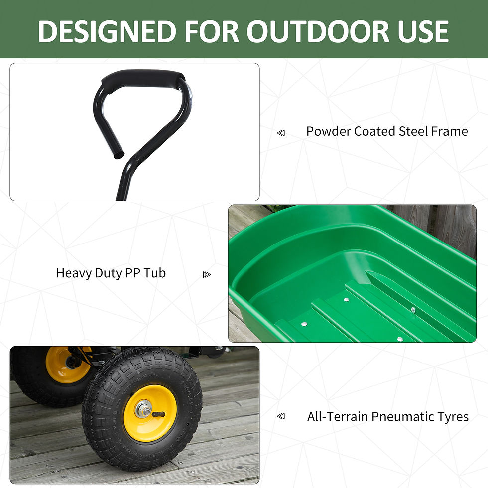 Thumbnail: Heavy Duty 4-Wheel Garden Cart, Dump Trolley Truck Trailer, Green