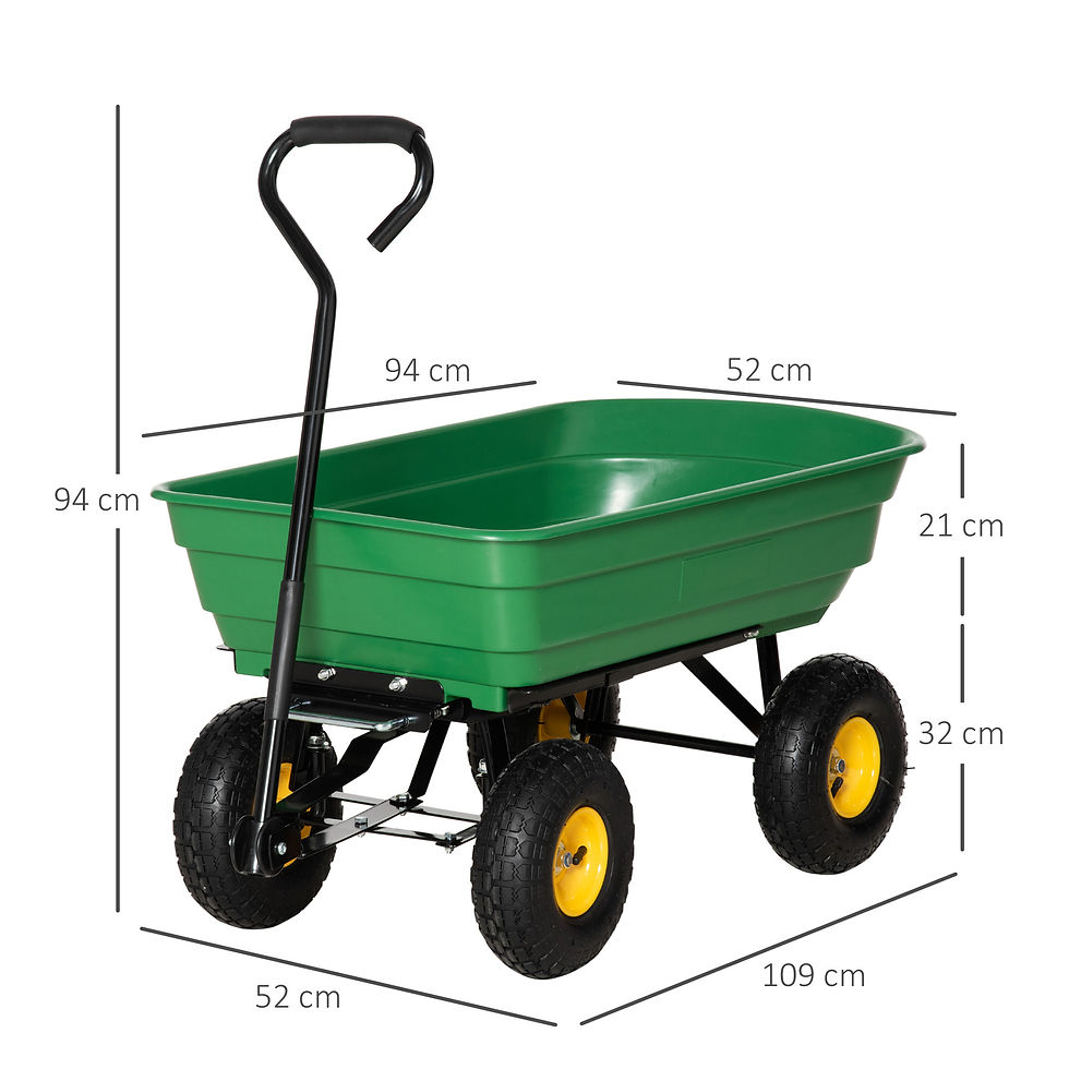 Thumbnail: Heavy Duty 4-Wheel Garden Cart, Dump Trolley Truck Trailer, Green