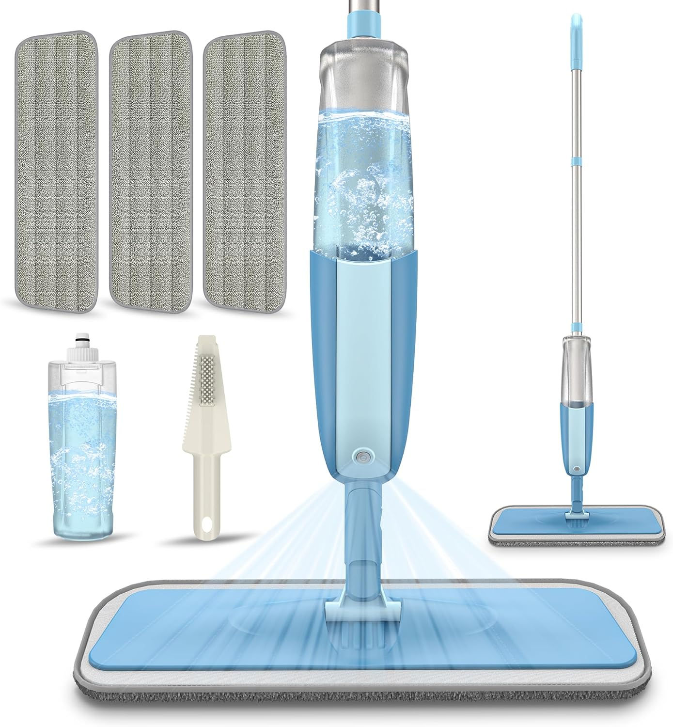 MEXERRIS Spray Mop For Floors — 3 Reusable Pads, Refillable Bottles
