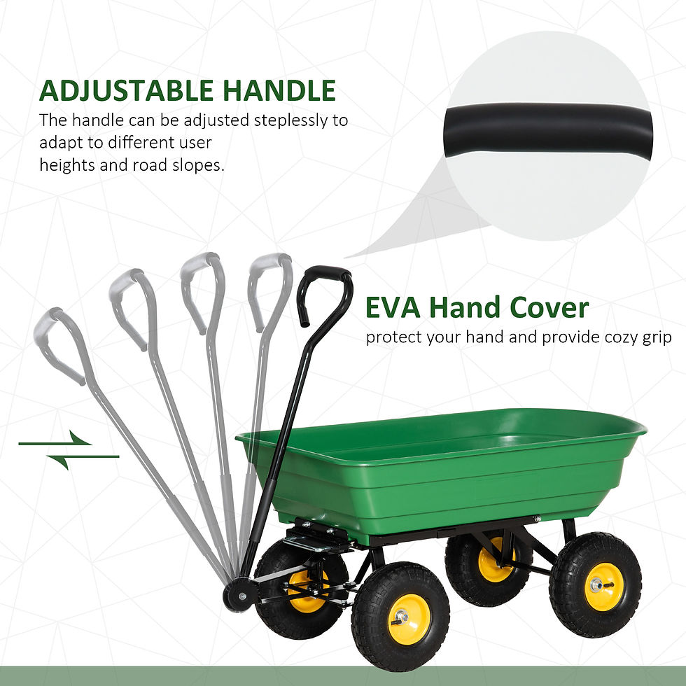 Thumbnail: Heavy Duty 4-Wheel Garden Cart, Dump Trolley Truck Trailer, Green