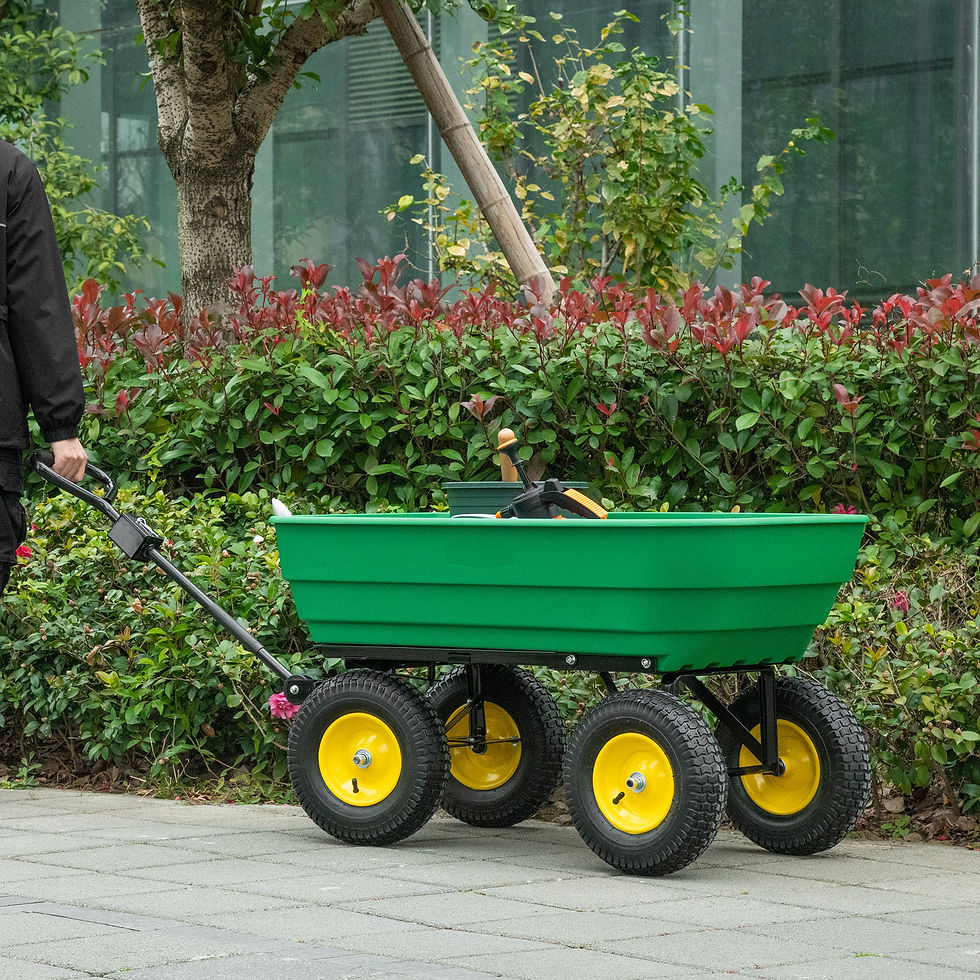 Thumbnail: Heavy Duty 4-Wheel Garden Cart, Dump Trolley Truck Trailer, Green