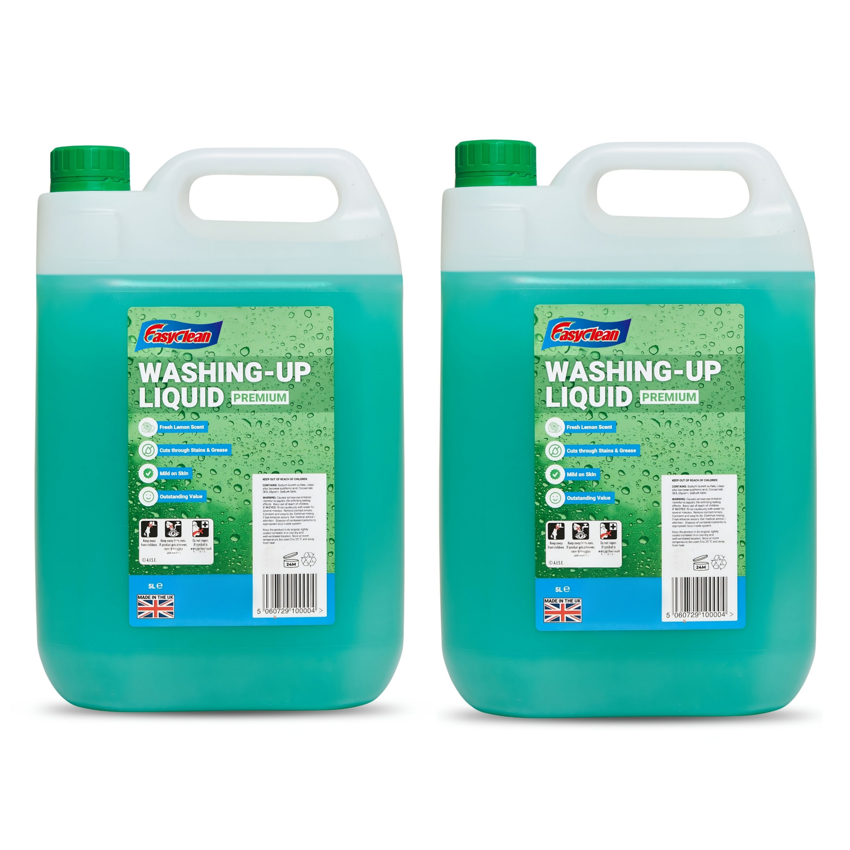 EasyClean Washing Up Liquid 5L Refill, Fresh Lemon, Non Bio X 2