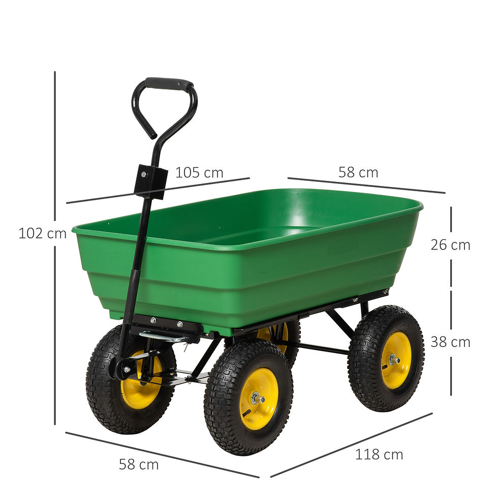 Thumbnail: Heavy Duty 4-Wheel Garden Cart, Dump Trolley Truck Trailer, Green