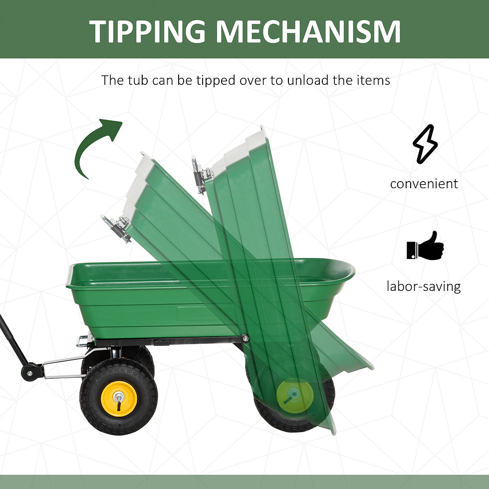 Thumbnail: Heavy Duty 4-Wheel Garden Cart, Dump Trolley Truck Trailer, Green