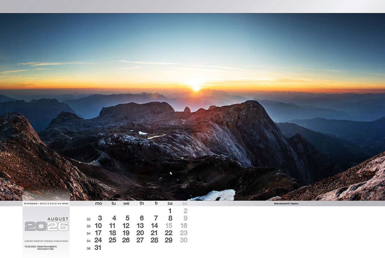 Sonnenaufgang über dem Bergmassiv des Hochkönigs, nahe Matrashaus