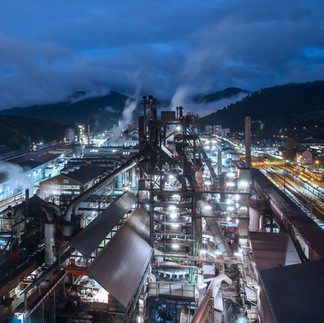 Blue hour, Luftaufnahme, Werk Donawitz