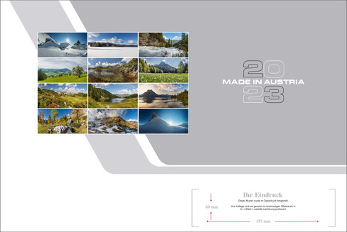 Coverdesign für den Österreichkalender Made in Austria 2013 mit zwölf Landschaftspanoramen, Made in Austria 2023