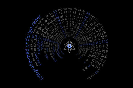 Innovatives Kalendarium in Kreisform mit einem stilisierten Edelweiß im Zentrum