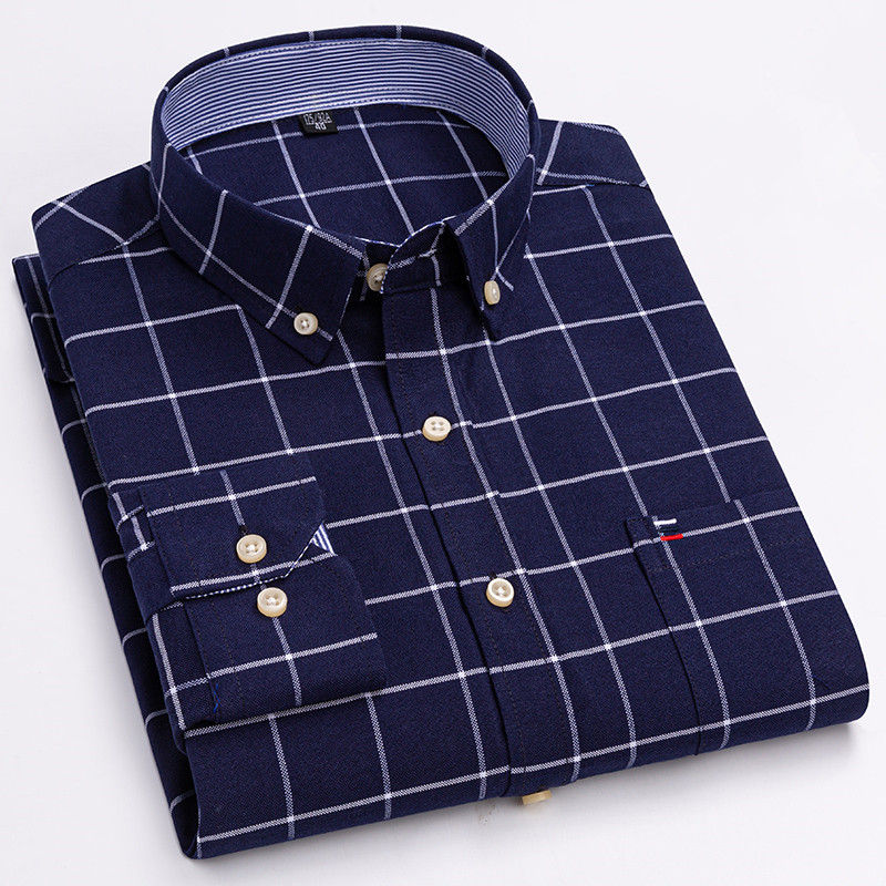 Miniatura: Men's 100% Cotton Shirt Long Sleeve Plaid Oxford Casual Solid Color Print Regula