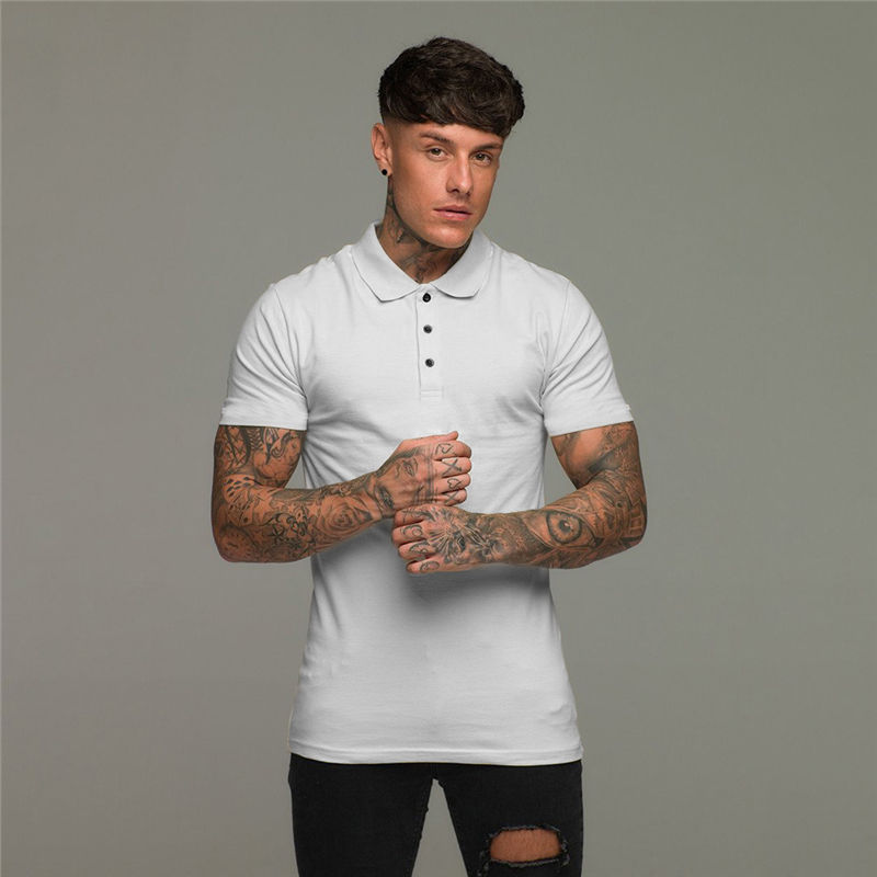 Miniatura: Plain Breathable Short Sleeve Lapel  Polo Gym Self-cultivation Fitness Tight  Me