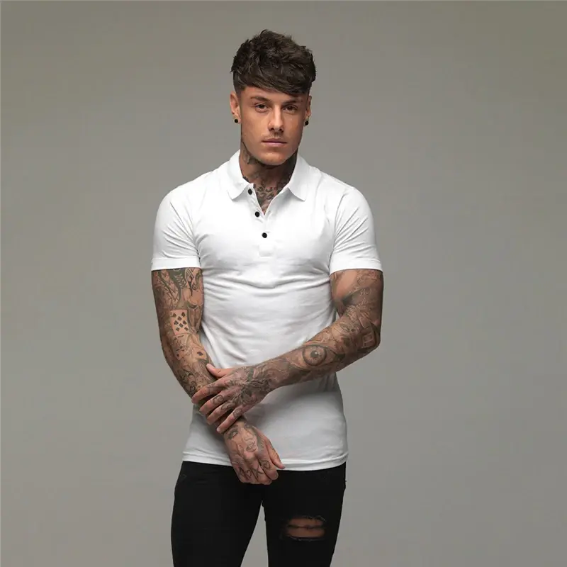 Miniatura: Plain Breathable Short Sleeve Lapel  Polo Gym Self-cultivation Fitness Tight  Me