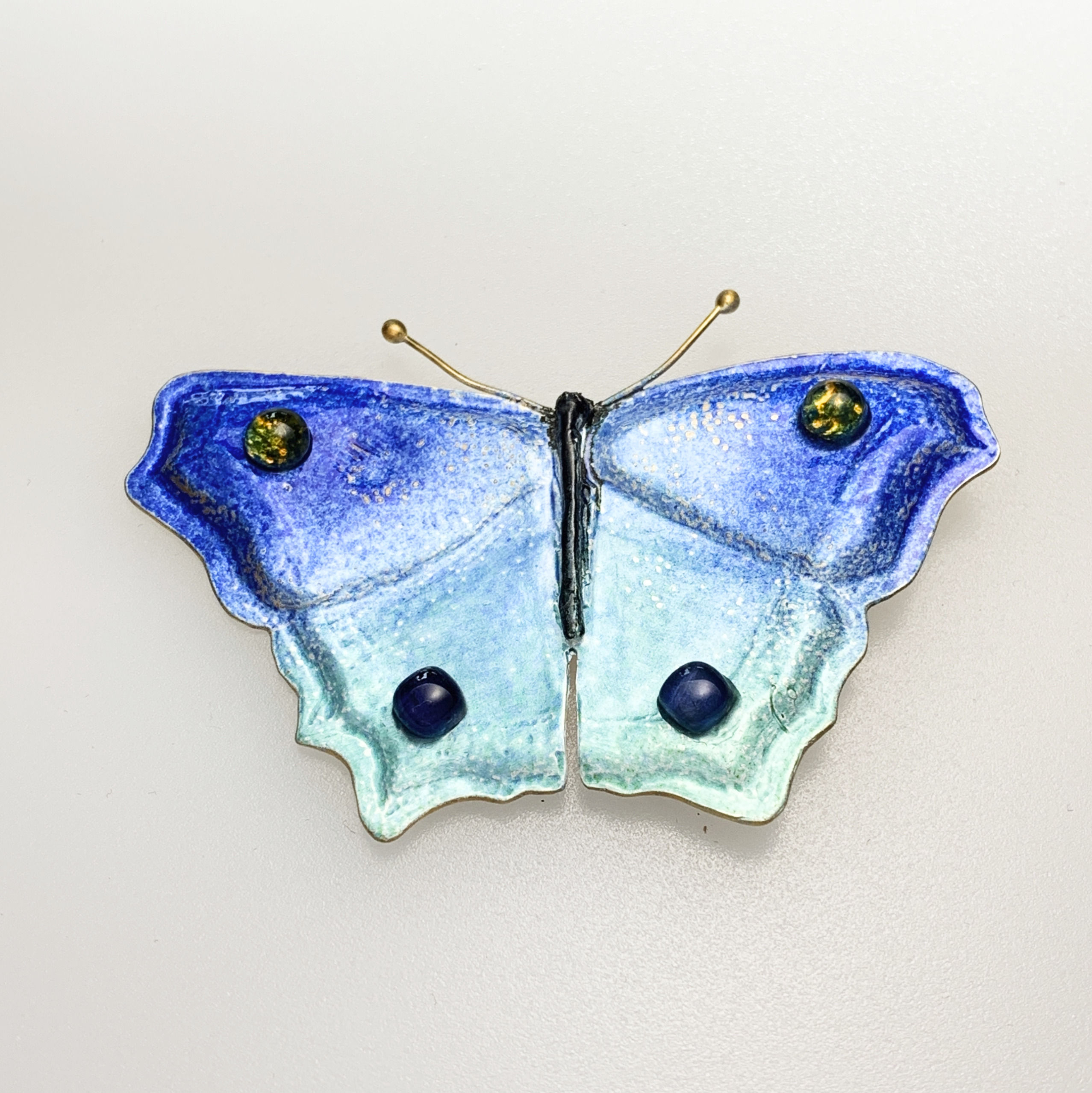 Large Silver and Enamel blue Butterfly brooch/pendant with chain