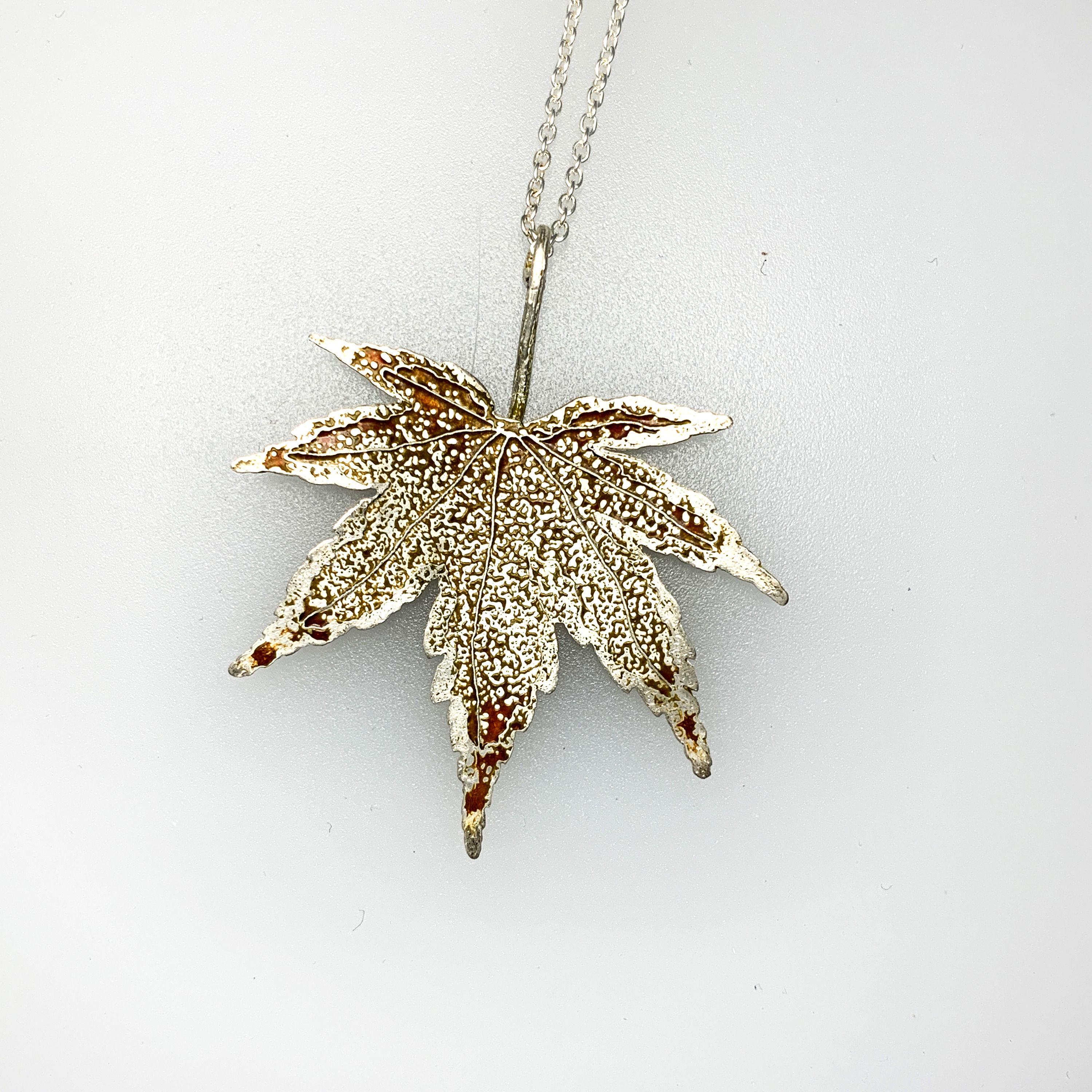 Silver & enamel autumnal Maple leaf pendant 3