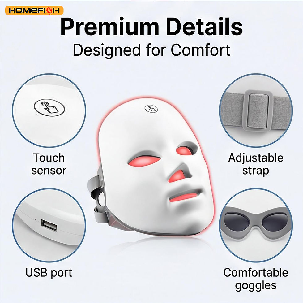 Miniatura: LumiMask: detalhes premium com sensor de toque e alça ajustável.