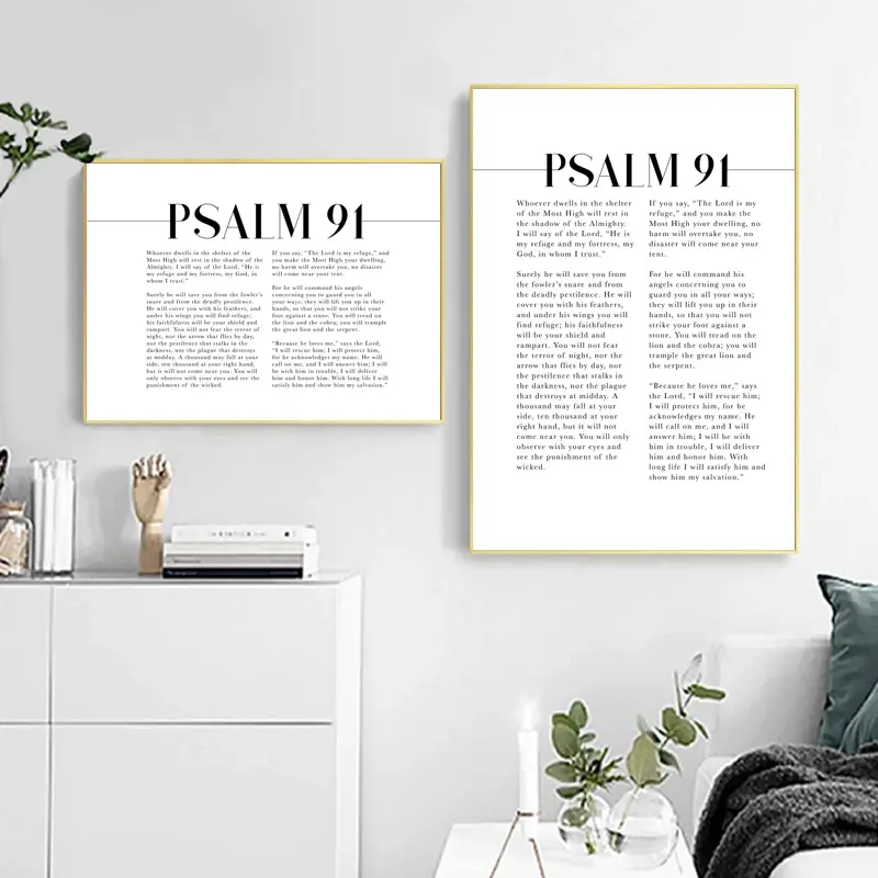 Thumbnail: Psalm 91 Scripture Wall Art Canvas Painting Bible Verse Art