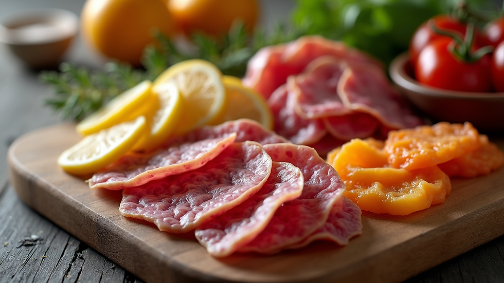 Close-up view of a beautifully arranged charcuterie board