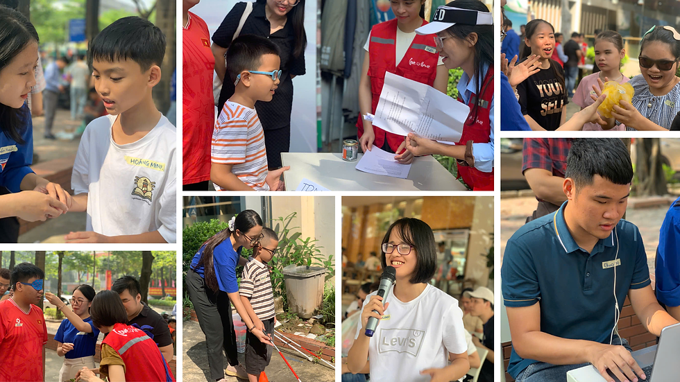 Các bạn học sinh, sinh viên khiếm thị hào hứng trong sự kiện Ánh sáng vì trái tim