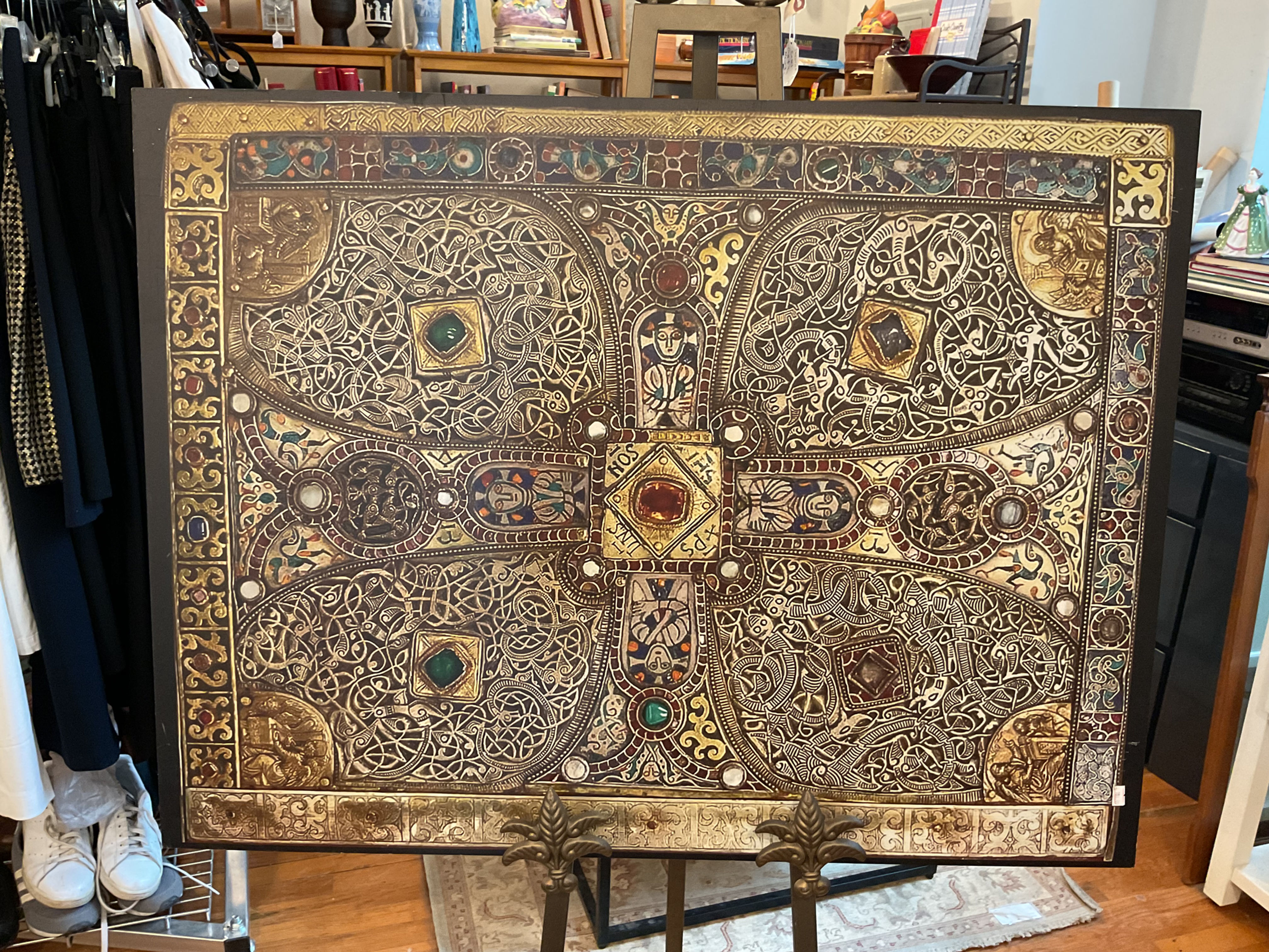 Large Celtic Illuminated Cross Metal Art Panel - Book of Kells Style