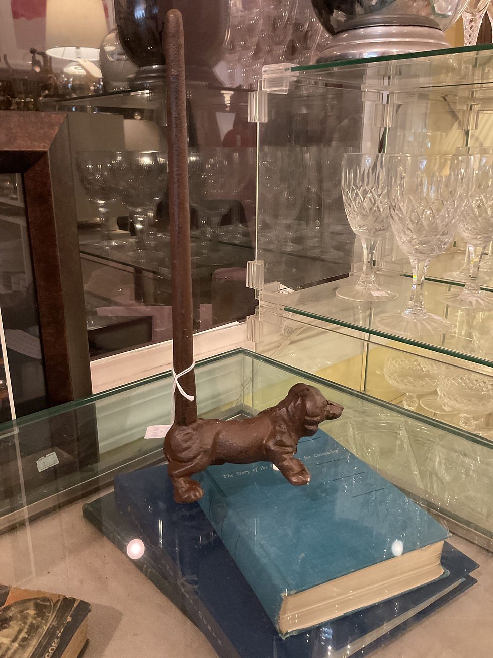 Thumbnail: Vintage Cast Iron Dachshund Standing Paper Towel Holder - Rustic Bronze Finish