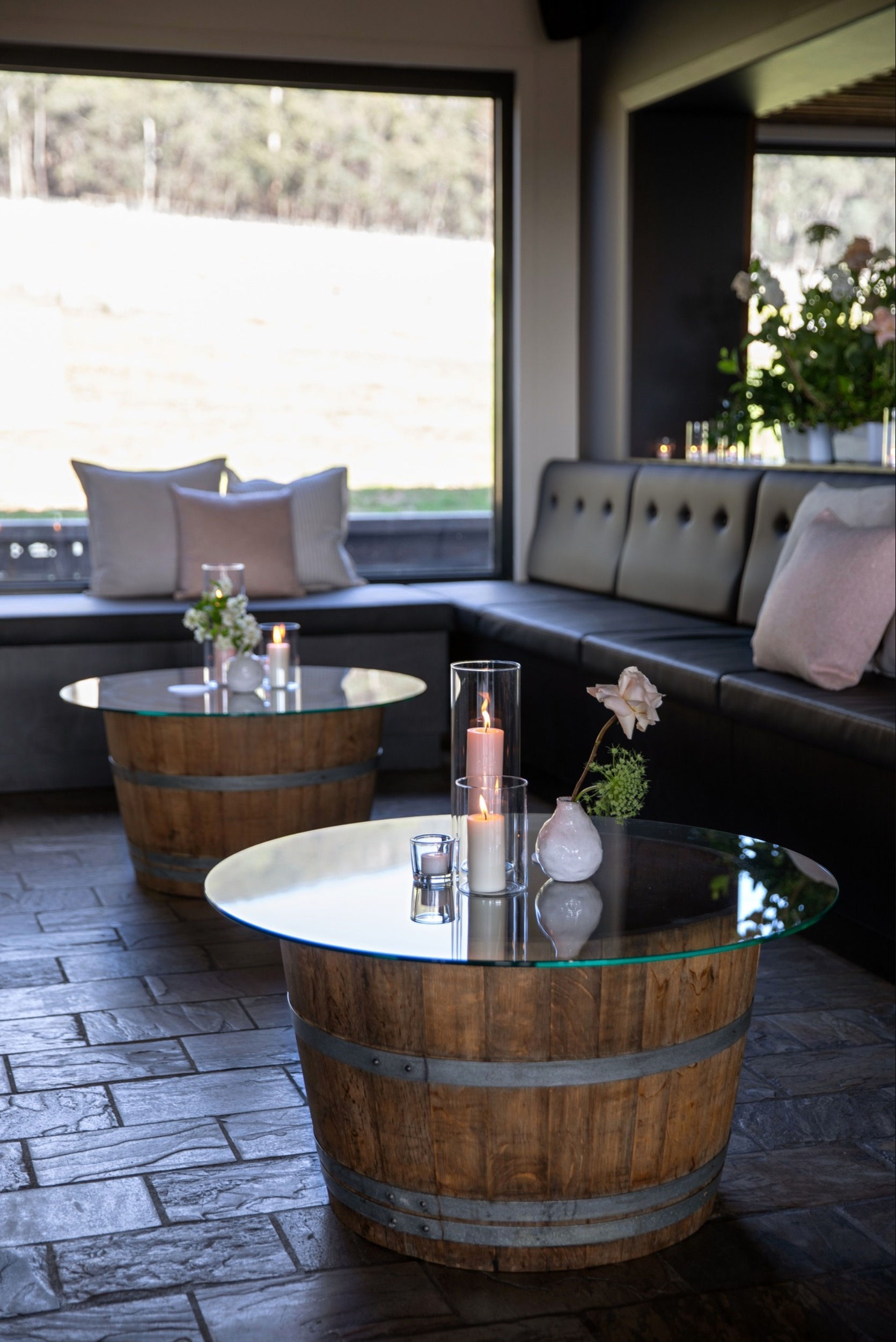 Half barrel coffee table