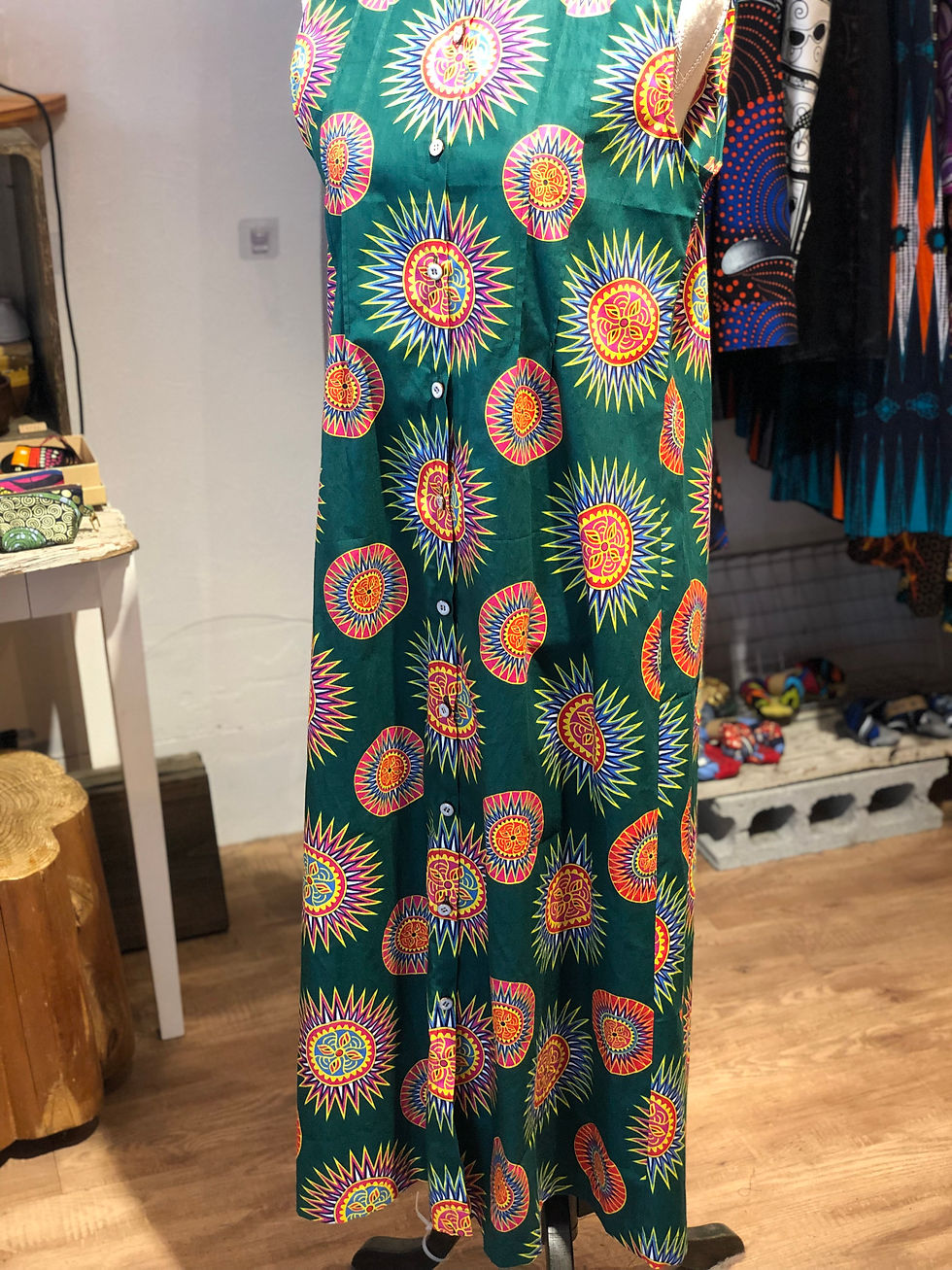 サムネイル： LADIES ピンタックノースリーブシャツワンピース　Free size -Green