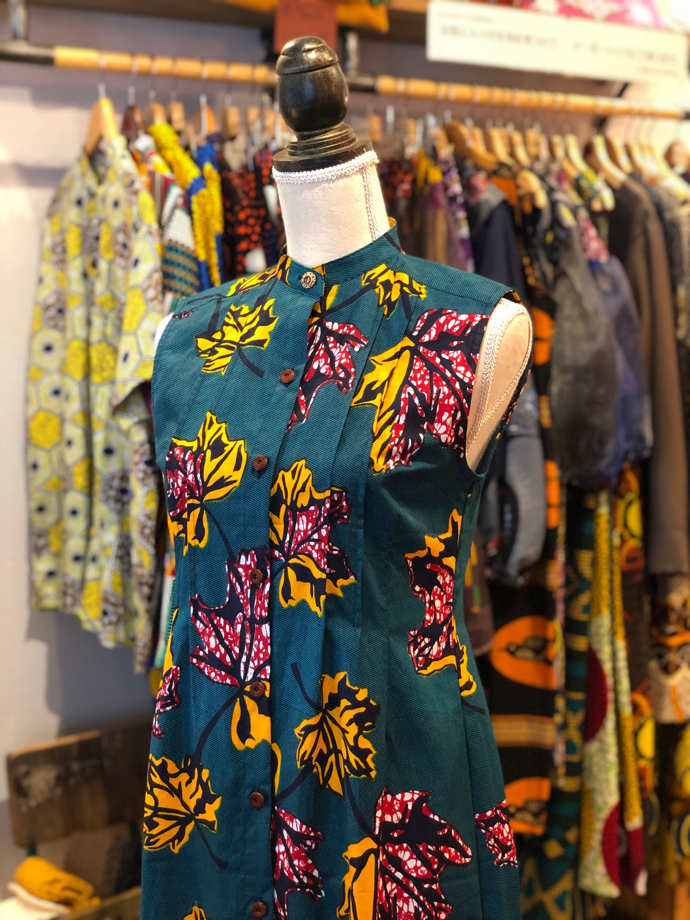 LADIES ピンタックノースリーブシャツワンピース【細身スリム型】　Free size 