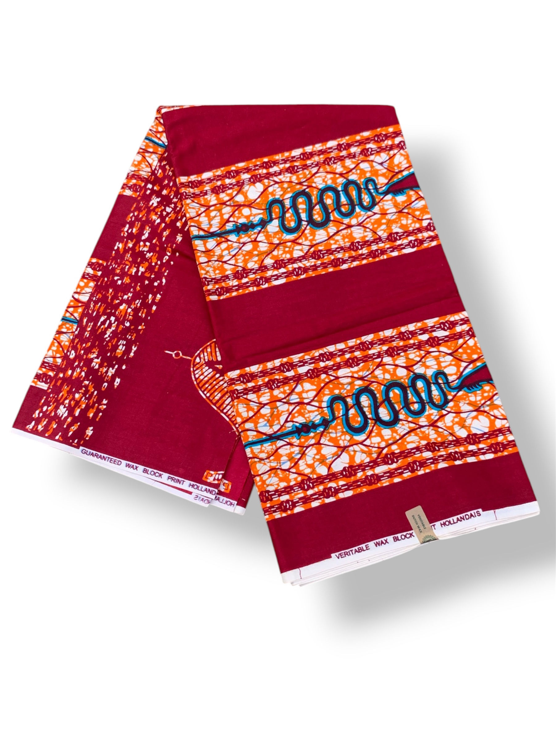 African Fabric - アフリカンファブリック 6yards 赤×オレンジ コブラ