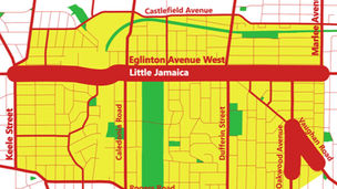 Map of Little Jamaica District, Toronto, Ontario