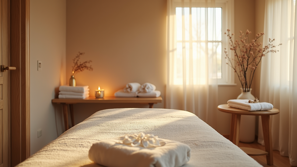 Eye-level view of a cozy spa room with calming decor