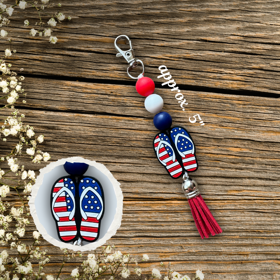 Thumbnail: American Flag Flip-Flops Keychain or Zipper Charm