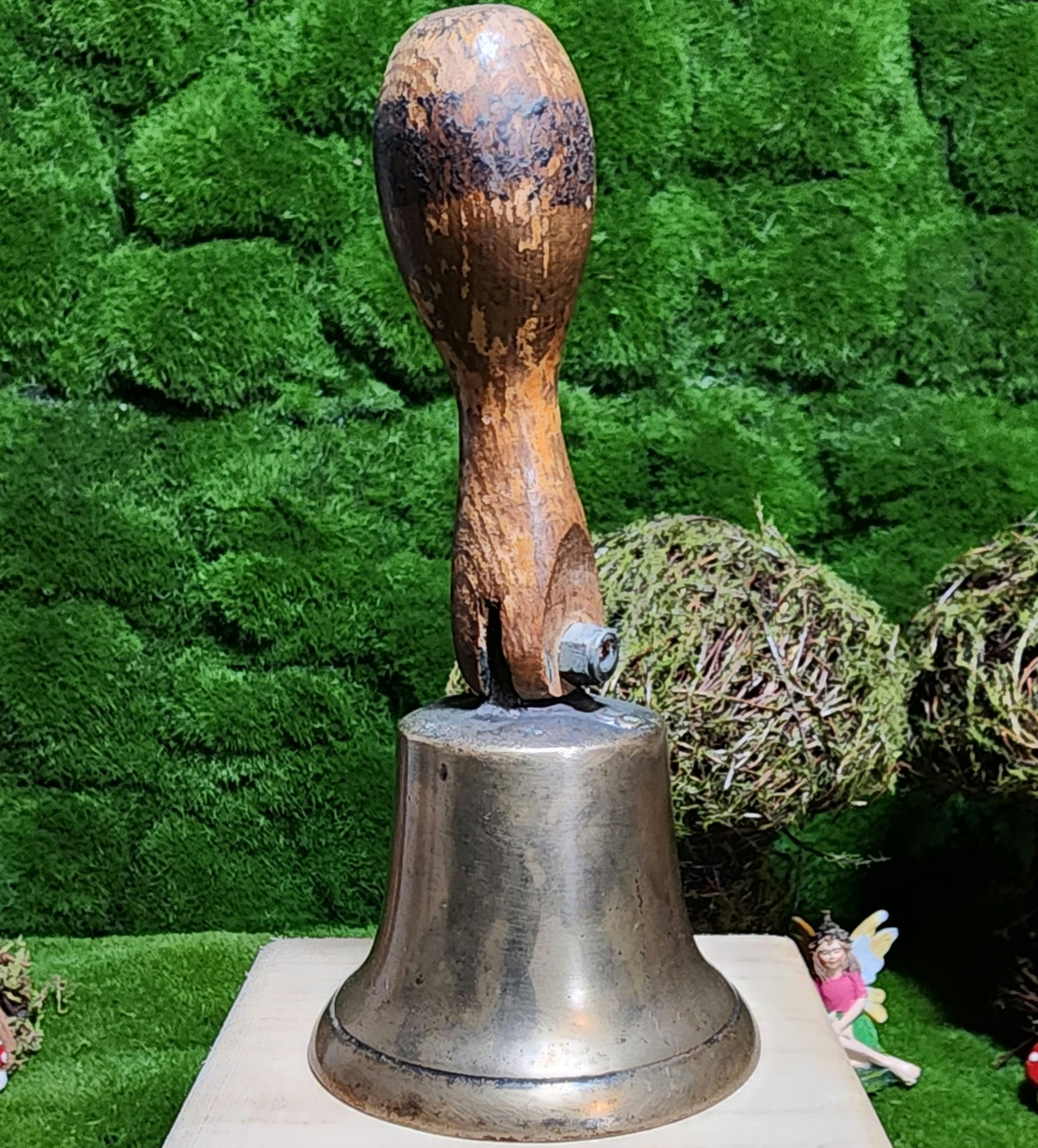 Vintage Brass School Bell with wooden handle