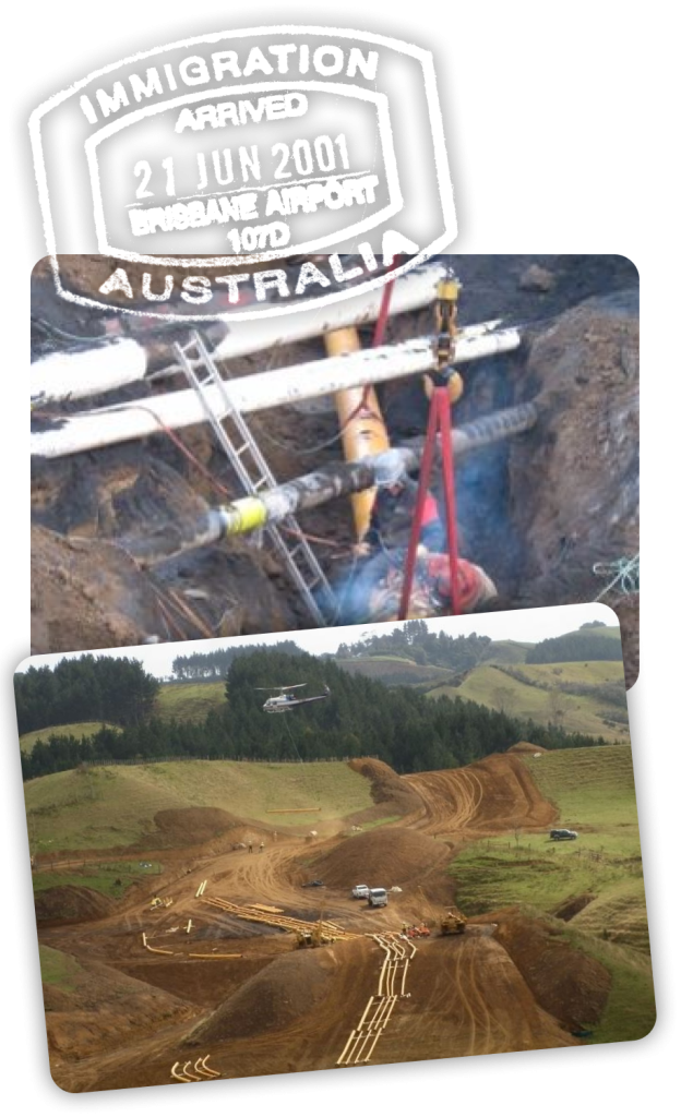 Australia immigration stamp 2001 with construction site photos