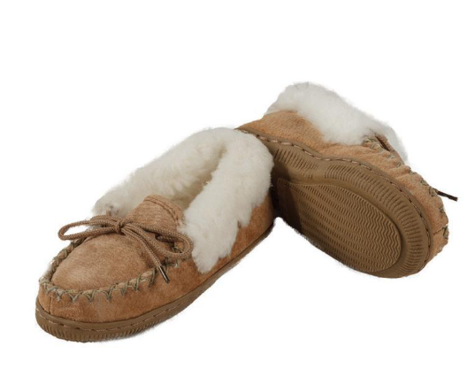 Moccasins with a hard sole real sheepskin and leather