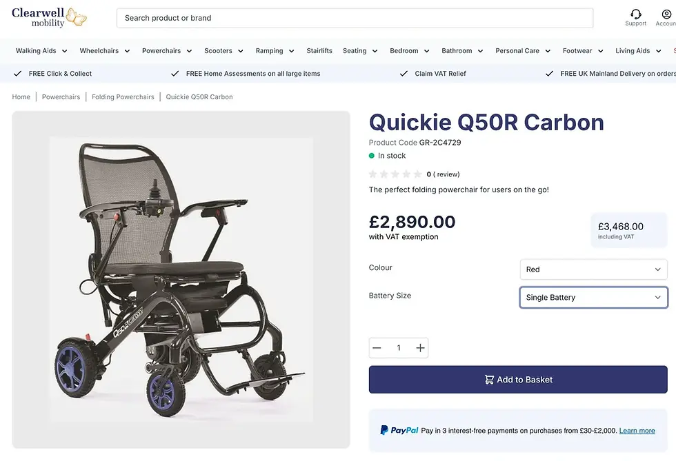 Thumbnail: 2023 Sunrise Quickie Q50R Carbon Fibre Powerchair Mobility Wheelchair Was £2890