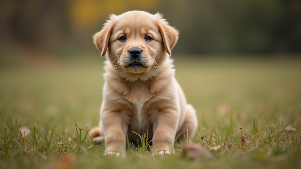 High angle view of a puppy learning to sit during a training session